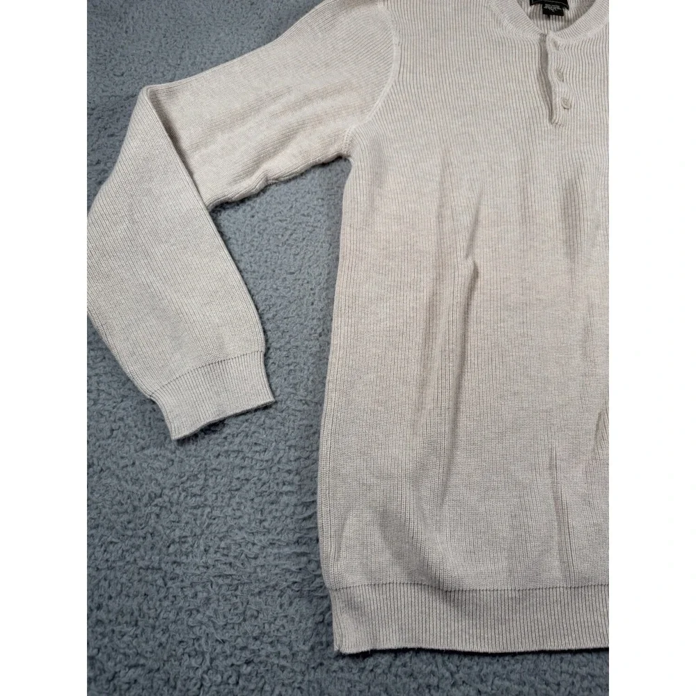Eddie Bauer Swearter Mens LT Cream Biege Henley Knit Long Sleeve Pullover Button - Picture 9 of 10